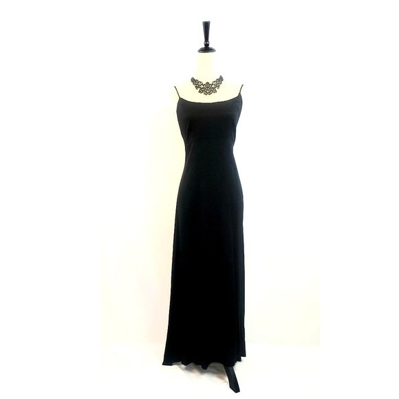 Vintage 90s Black Empire Waist Low Back Grunge Dress Sz 11 - Picture 1 of 4